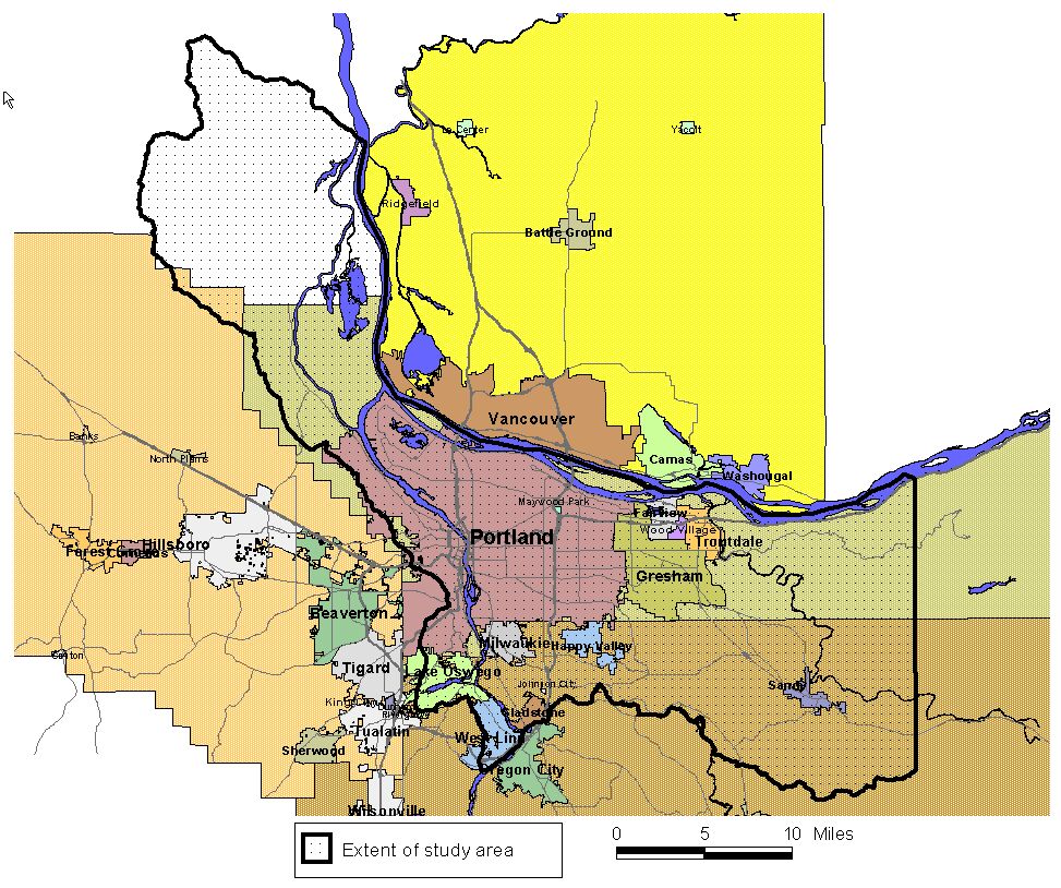 Map of Portland, Oregon, metropolitan area